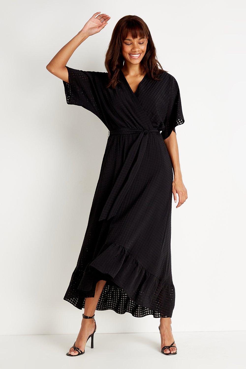 Tall Plain Check Wrap Midi Dress | Wallis UK